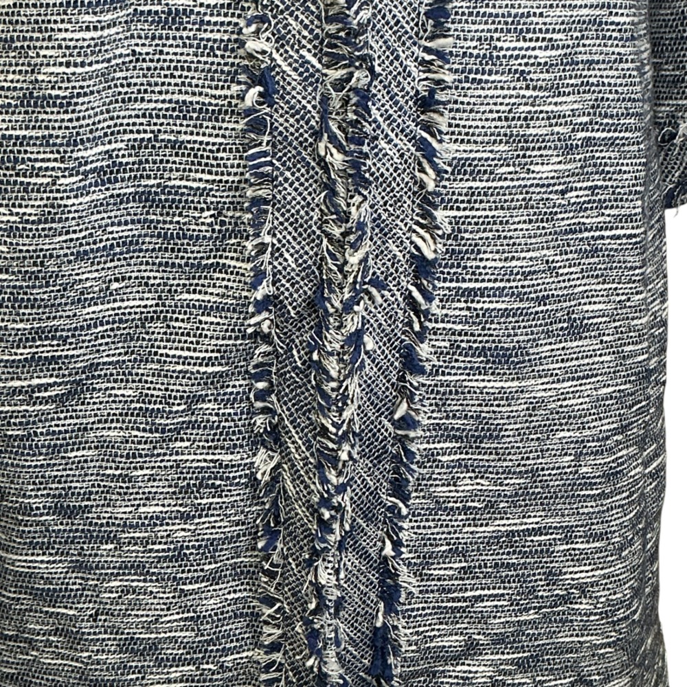 Anne‎ Klein Blue White Tweed Longline Fringed Topper Jacket Size 12 NEW - Picture 12 of 16